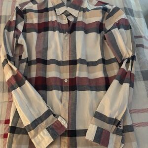 Tommy Hilfiger Beige and Burgundy Plaid Shirt